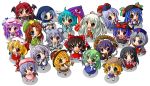 :p chibi flandre_scarlet fujiwara_no_mokou hakurei_reimu heterochromia highres hinanawi_tenshi hong_meiling hood houraisan_kaguya izayoi_sakuya kamishirasawa_keine kirisame_marisa koakuma kochiya_sanae kumoi_ichirin moriya_suwako nagae_iku nazrin patchouli_knowledge remilia_scarlet shinjitsu simple_background tatara_kogasa tongue touhou yagokoro_eirin yasaka_kanako