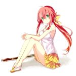  aruya_(flosrota) bad_id blood double_cast green_eyes red_hair redhead simple_background sitting skirt solo twintails 