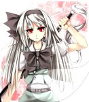  alternate_hairstyle belt ghost hairband hitodama katana kazetto konpaku_youmu konpaku_youmu_(ghost) long_hair myon ready_to_draw red_eyes sheath sheathed silver_hair solo sword touhou tsurime weapon 