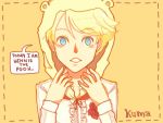  blonde_hair blue_eyes blush_stickers cosplay flower kuma_(persona_4) persona persona_4 rose shirt winnie_the_pooh 