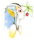  blue_submarine_no_6 cherry food fruit monster_girl mutio open_mouth pointy_ears red_eyes task_(artist) yellow_skin 