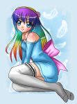  blue_eyes bottomless feathers flower jewelry kiwi_koneko long_hair original rainbow ribbon socks young 