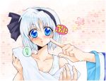  :o bad_id blue_eyes blush bust cheek_poke fading_borders hairband hands kaze_tsuyu_tsuchi_ryuu konpaku_youmu poking saigyouji_yuyuko short_hair silver_hair solo tears touhou towel 