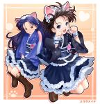  animal_ears blue_hair cat_ears dress embarrassed heart idolmaster kikuchi_makoto kisaragi_chihaya multiple_girls nekopuchi paw_pose 