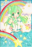  emo_(artist) emo_(mikan) green_eyes green_hair kochiya_sanae long_hair rainbow signature snake star touhou traditional_media 