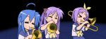  blue_hair gif hiiragi_kagami hiiragi_tsukasa izumi_konata lucky_star purple_hair school_uniform 