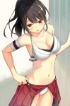  1girl armband black_eyes black_hair blush breasts cccpo cleavage collarbone long_hair navel open_mouth original panties ponytail skirt solo stomach swimsuit underwear white_panties 