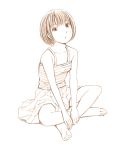  1girl barefoot monochrome original short_hair sketch skirt solo traditional_media yoshitomi_akihito 