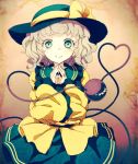  1girl dise green_eyes green_hair hat hat_ribbon heart heart_of_string komeiji_koishi ribbon short_hair skirt smile solo third_eye touhou 