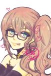  1boy 2015 :p bare_shoulders collar crossdressinging donnguri0w0 gatchaman_crowds glasses green_eyes heart highres lips long_hair ninomiya_rui otoko_no_ko pink_hair side_ponytail solo tongue tongue_out wig 