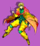  1boy blonde_hair cape dio_brando jacket jojo_no_kimyou_na_bouken knife pointy_shoes red_eyes shoes solo ty_1865 yellow_jacket 