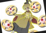  1girl blonde_hair ellipsis_(mitei) eyes heterochromia japanese_clothes long_sleeves looking_at_viewer magic_circle open_mouth red_eyes smile solo touhou touhou_(pc-98) wide_sleeves yellow_eyes yuugenmagan 