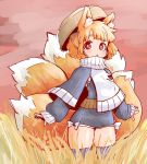  1girl animal_ears blonde_hair blush chin_strap fox_ears fox_tail long_sleeves multiple_tails nezumi_inu open_mouth original red_eyes tagme tail 