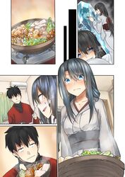  araido_kagiri blush food highres hotpot ice mushroom original tofu yuki_onna 