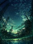  cola_(gotouryouta) fireflies no_humans original scenery sky star_(sky) starry_sky transmission_tower water 
