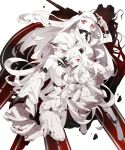  ahoge airfield_hime carrying claws covered_mouth detached_sleeves dress horn horns kantai_collection long_hair looking_at_viewer machinery mittens northern_ocean_hime red_eyes roong seaport_hime shinkaisei-kan turret white_dress white_hair white_skin 