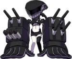  1girl black_gloves black_legwear breasts chibi gloves kantai_collection minarai navel oversize_forearms oversized_limbs shinkaisei-kan simple_background single_thighhigh solo thigh-highs torn_clothes tsu-class_light_cruiser turret under_boob white_background zettai_ryouiki 