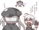  +_+ 2girls :d ahoge cape commentary_request feiton glowing glowing_eye headgear kantai_collection multiple_girls open_mouth pale_skin re-class_battleship scarf shinkaisei-kan short_hair silver_hair smile sparkle tail translated violet_eyes wo-class_aircraft_carrier 