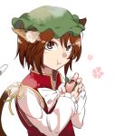  1girl animal_ears brown_hair cat_ears cat_tail chen daifukumochi eating food hat sanwa_(koyabu2171) short_hair solo tail touhou 