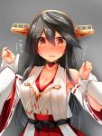  1girl bare_shoulders black_hair blush breasts brown_eyes detached_sleeves hair_ornament hairband hairclip haruna_(kantai_collection) headgear highres holding japanese_clothes kantai_collection large_breasts long_hair nontraditional_miko open_mouth solo tsukui_kachou 