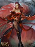  1girl adeus boots company_name copyright_name crowgod grey_eyes highres jewelry legend_of_the_cryptids long_hair necklace official_art red_boots red_clothes redhead solo 