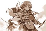  2girls akaga_hirotaka akagi_(kantai_collection) arrow bow_(weapon) kaga_(kantai_collection) kantai_collection monochrome multiple_girls muneate weapon 