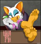  barefoot chair feet highres lipgloss one_eye_closed pov pov_feet rouge_the_bat sitting soles sonic_the_hedgehog table toes translated winking 