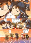  6+girls ^_^ arrow bare_shoulders black_hair blue_skirt bow_(weapon) brown_hair chibi closed_eyes comic detached_sleeves fubuki_(kantai_collection) grey_hair hair_ribbon hairband hakama_skirt haruna_(kantai_collection) headgear high_ponytail hisahiko japanese_clothes kaga_(kantai_collection) kantai_collection katsuragi_(kantai_collection) long_hair multiple_girls muneate nontraditional_miko ponytail quiver red_skirt ribbon school_uniform serafuku short_hair short_sleeves shoukaku_(kantai_collection) side_ponytail skirt sleeping translated twintails weapon white_hair white_ribbon wide_sleeves zuikaku_(kantai_collection) 