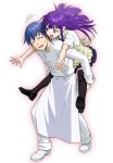  1boy 1girl apron blue_hair blush chef_uniform closed_eyes ichikawa_masahiro purple_hair skirt smile souma_hiroomi thigh-highs violet_eyes waist_apron working!! yamada_aoi zettai_ryouiki 