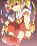  ascot blonde_hair commentary_request flandre_scarlet hat kamu_jin red_eyes ribbon short_hair side_ponytail solo touhou wings 
