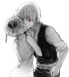  1boy 1girl bun_cover chinese_clothes collar_grab double_bun gintama hetero kagura_(gintama) kiss loli_bushi monochrome okita_sougo redhead short_hair 