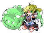  1girl arm_warmers blonde_hair clenched_teeth green_eyes mizuhashi_parsee monster pointy_ears scarf shinapuu short_hair solo tears touhou 