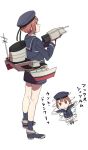  1girl brown_eyes check_translation chibi clothes_writing hat kantai_collection kinosuke_(sositeimanoga) long_sleeves machinery redhead sailor_collar sailor_hat short_hair simple_background solo spinning standing translation_request turret white_background z3_max_schultz_(kantai_collection) 