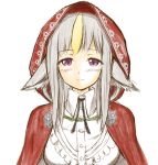  1girl animal_ears blonde_hair blush cloak fire_emblem fire_emblem_if fox_ears hood hooded_cloak inou_eita long_hair looking_at_viewer multicolored_hair silver_hair simple_background solo streaked_hair upper_body velour_(fire_emblem_if) violet_eyes white_background 