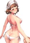  1girl ass bikini blush breasts brown_eyes brown_hair glasses highres holding_hands kantai_collection pince-nez roma_(kantai_collection) short_hair side-tie_bikini sigm@ simple_background swimsuit white_background white_bikini white_swimsuit 
