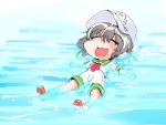  1girl black_hair chibi closed_eyes floating hat murasa_minamitsu neckerchief open_mouth outstretched_arms sailor sailor_hat shinapuu short_hair smile solo touhou water 