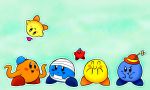  absurdres bandages blue blue_hat bouncing copy_ability flower_hat hat highres kirby kirby_(series) little_miss_bossy long_arms mr._bounce mr._bump mr._happy mr._men mr._men_&amp;_little_miss mr._small mr._tickle orange_(color) pink_hat red spice5400 tagme yellow 