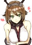  1girl breasts brown_hair green_eyes kantai_collection large_breasts looking_at_viewer mutsu_(kantai_collection) poco_(backboa) short_hair simple_background smile solo white_background 