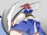  breasts commentary_request highres kamu_jin onozuka_komachi red_eyes redhead scythe short_hair solo touhou twintails 