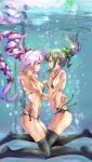  2girls absurdres armadillo-tokage bikini bow breasts brown_eyes green_eyes green_hair hair_bow highres kantai_collection looking_at_another multiple_girls pink_hair ponytail profile reflection swimsuit thigh-highs underwater yura_(kantai_collection) yuubari_(kantai_collection) 