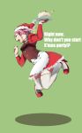  1girl cake commentary_request food fruit hair_ornament hat high_heels jumping kantai_collection ken4sogen open_mouth pink_eyes pink_hair santa_costume santa_hat sazanami_(kantai_collection) short_hair solo strawberry strawberry_shortcake thigh-highs twintails whipped_cream 