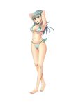  1girl armpits arms_up bikini green_eyes green_hair highres kantai_collection long_hair skyrail standing suzuya_(kantai_collection) swimsuit 