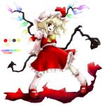  1girl :d arms_behind_back ascot blonde_hair color_guide flandre_scarlet frilled_skirt frills full_body huyusilver laevatein long_hair long_sleeves oota_jun&#039;ya_(style) open_mouth parody puffy_long_sleeves puffy_sleeves red_eyes red_skirt simple_background skirt skirt_set smile solo style_parody touhou white_background wings 