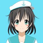 1girl aqua_eyes black_hair blue_background blush hat murasa_minamitsu reimei_(r758120518) sailor_collar sailor_hat solo touhou 