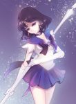  bishoujo_senshi_sailor_moon brooch choker circlet earrings elbow_gloves gloves jewelry miniskirt pioromantica pleated_skirt purple_hair ribbon sailor_saturn short_hair skirt sparkle staff tomoe_hotaru violet_eyes white_gloves 