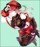  1girl :&lt; alisa_ilinichina_amiella blonde_hair blue_eyes boots breasts cabbie_hat fingerless_gloves gebt gloves god_eater hat midriff pantyhose solo suspender_skirt thigh-highs thigh_boots under_boob 