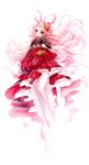  1girl hair_ornament hair_rings highres japanese_clothes long_hair pink_hair red_eyes solo sorolp sword thigh-highs weapon 