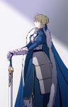  1girl armor armored_dress blonde_hair cape excalibur fate/stay_night fate_(series) gauntlets hair_bun j_(onjj) saber solo 