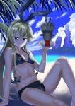  1girl bikini black_eyes blonde_hair hairband highres kantai_collection long_hair misumi_(niku-kyu) rensouhou-chan shade shimakaze_(kantai_collection) solo swimsuit 