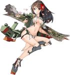  1girl amagi_(kantai_collection) breasts brown_eyes brown_hair cleavage full_body hair_ornament kantai_collection kuuro_kuro long_hair looking_at_viewer machinery mole mole_under_eye navel official_art ponytail simple_background single_shoe solo transparent_background 